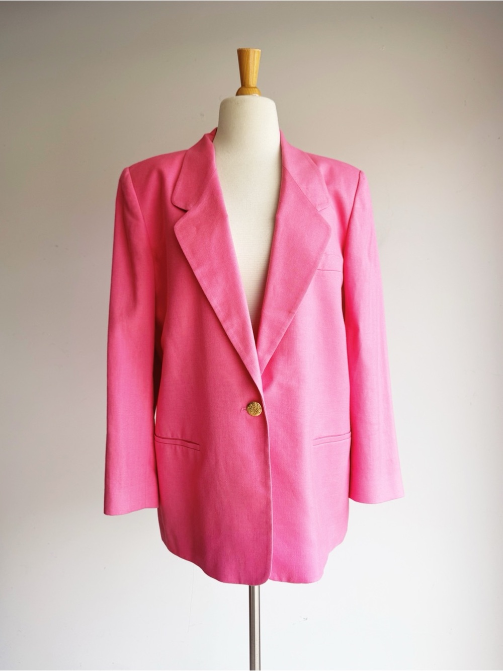 Vintage Talbots Pink Linen Blend Blazer Made in USA Gold Crest Button 14 Petite